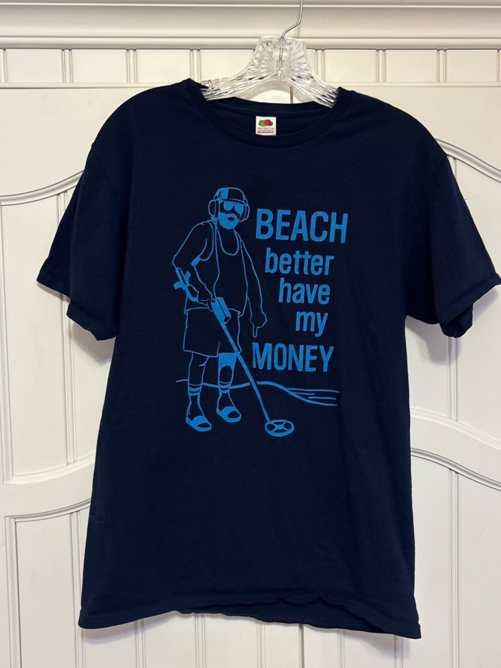 Fruit of the Loom Navy T-Shirt with Bright Blue Metal Detector Graphic
